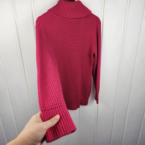 Calvin Klein Hot Pink Turtle Neck Chunky Knit Oversized Sweater sz Large - Picture 10 of 11